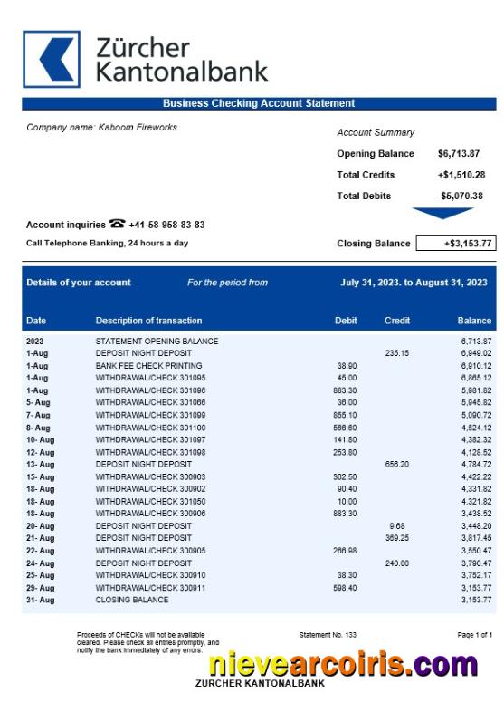 Zürcher Kantonalbank business statement
